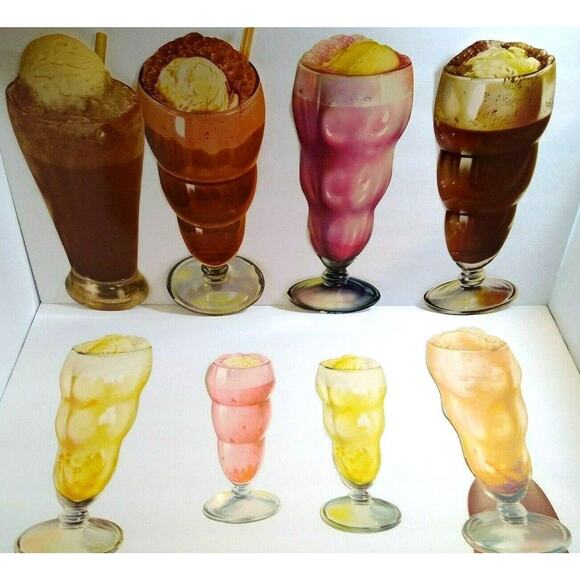 Ice Cream Soda Floats Vintage Diecuts Paper Signs 1950s Pop Shop Diners Lot Of 8 - Picture 1 of 5